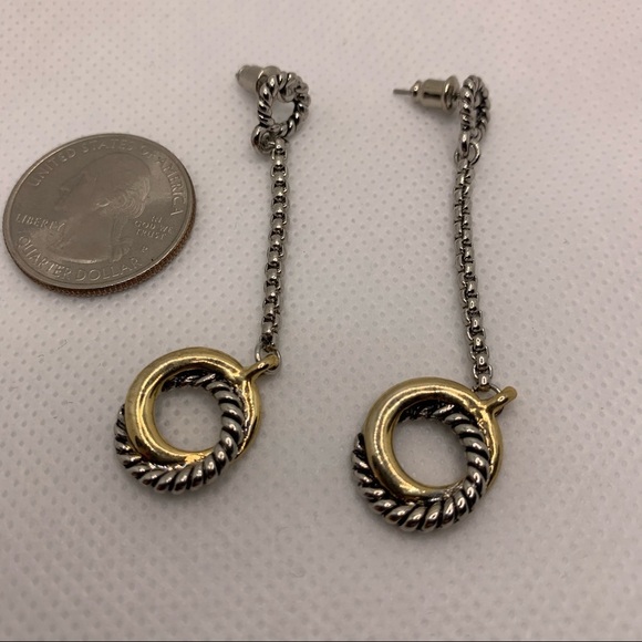 Women’s Crystal Loop Circles Gold Silver Chain Rope Drop Earrings - Picture 9 of 11